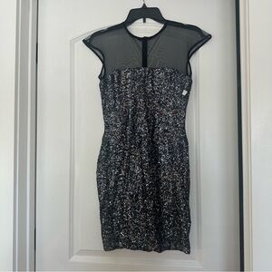 NEW Dress The Population Black Sequin Sheer Back Mesh Mini Dress
